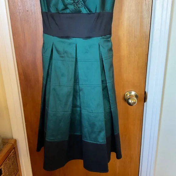 OC by Oleg Cassini Dark Green Black Spaghetti Strap Dress Sz 4 Lined Sequined - Picture 4 of 16